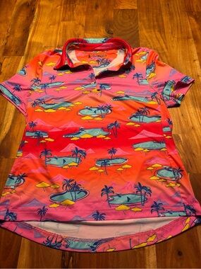 Chubbies Pink Shark Print Performance Polo - Size Small